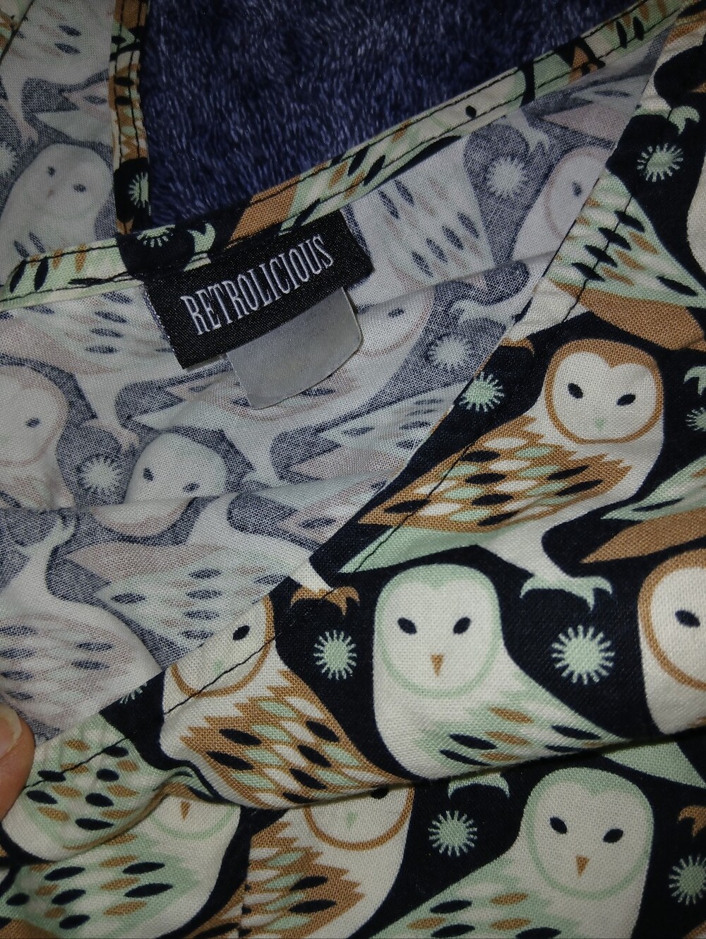 Retrolicious Owl Print Cream, Black & Tan Print Sleeveless Fit-and-Flare Dress - Picture 5 of 8